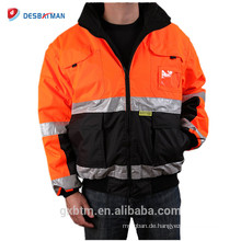 ANSI Klasse 3 Custom High Visibility Reflektierende Winter Sicherheitsjacke Arbeitskleidung Orange Reversible Hallo Vis Mit Kapuze Parker